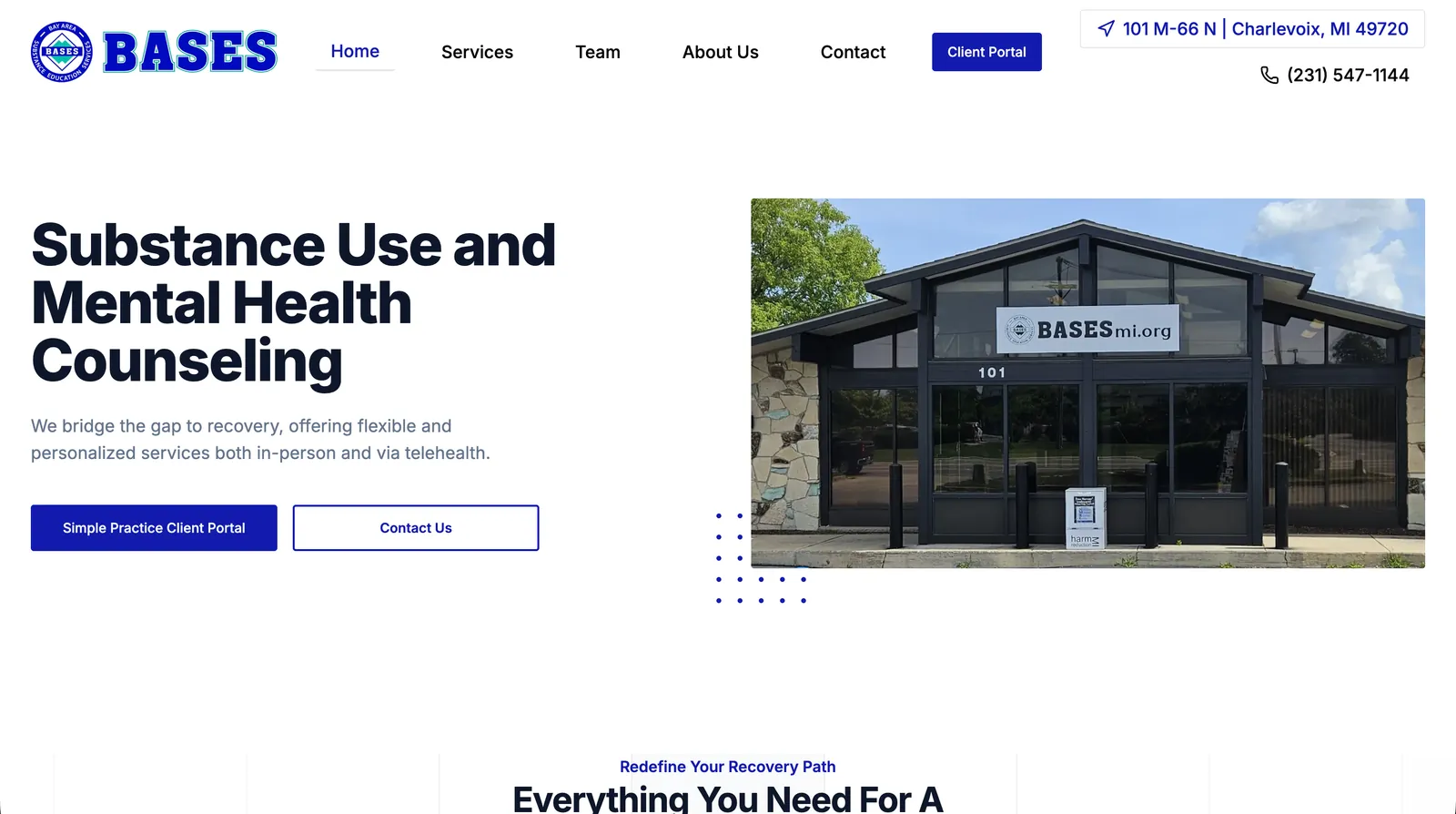 BASES website for substance use and mental health counseling in Northern Michigan